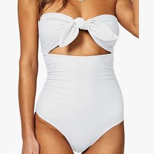 NWOT White QINSEN one piece bathing suit size M
